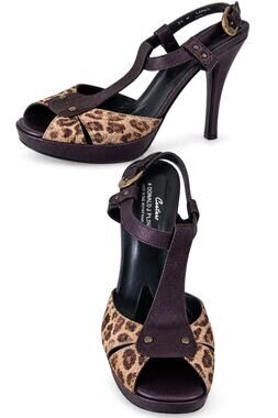 Donald Pliner Brown Gator Hair Calf Leather Shoe Leopard Platform $325 NIB 8